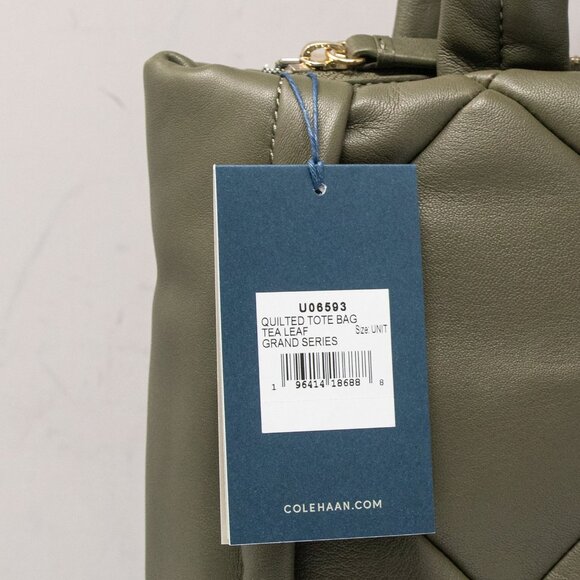 Cole Haan Grand Series Quilted Tote Bag Tea Leaf Green Leather - Picture 11 of 11